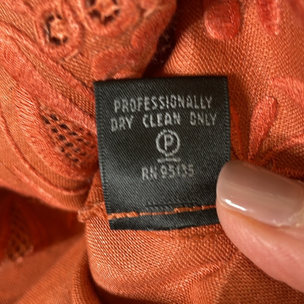 Lafayette 148 Coral Embroidered Button Front Belted Linen Blouse Size 4 Petite - Picture 12 of 12